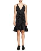 Eyelet-embellished Ruffle-front Dress, Black