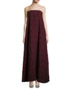 Floral Fil Coup&eacute; Strapless Gown, Dark Red