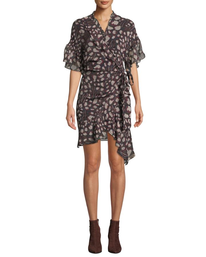 Link Printed Viscose Flounce Wrap Dress