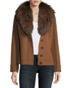 Luxury Double-face Cashmere Short Jacket W/ Fox Fur Collar