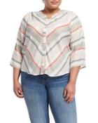 3/4-sleeve Striped Blouse, White/pink,