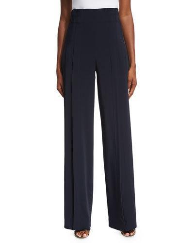 High-waist Triple-pleat Pants, Blue
