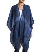 Woven Ikat-plaid Blanket Poncho