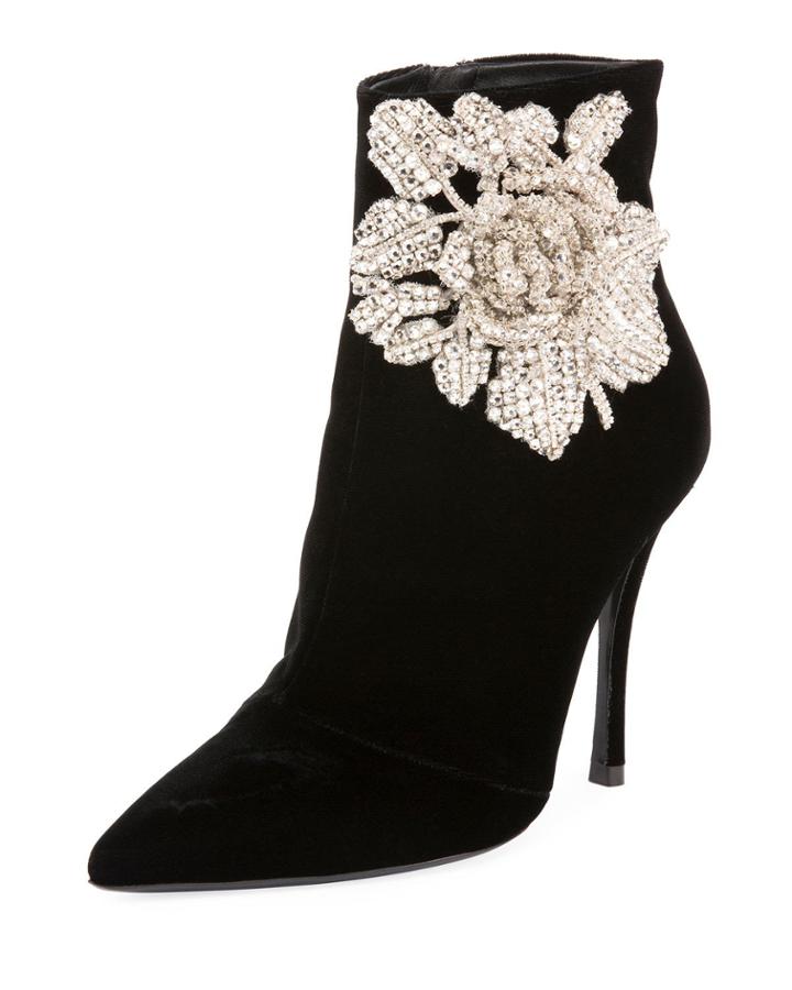 Rose Strass Velvet Booties