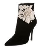 Rose Strass Velvet Booties