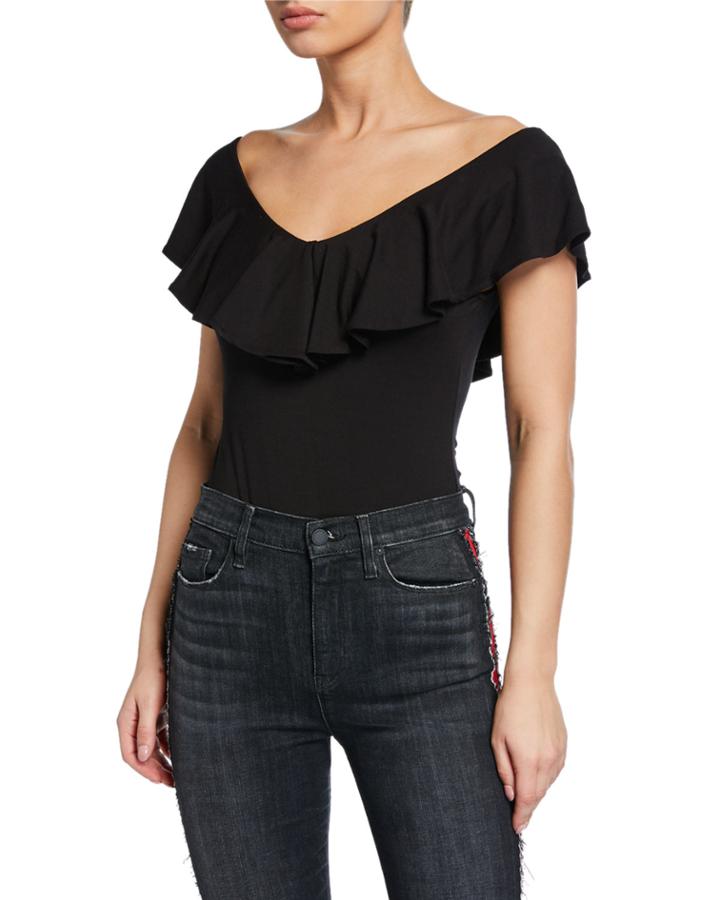 Ruffle V-neck Cap-sleeve Bodysuit