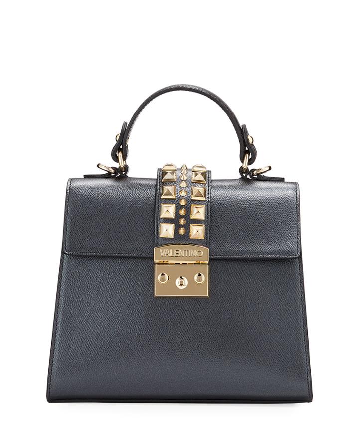 Cleo Metallic Studded Leather Top-handle Bag