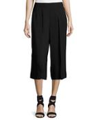 Pleat-front Solid Culotte Pants, Black
