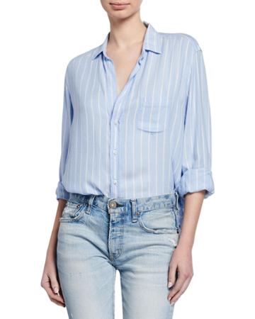 Striped Button-down Long-sleeve Shirt, Blue/white