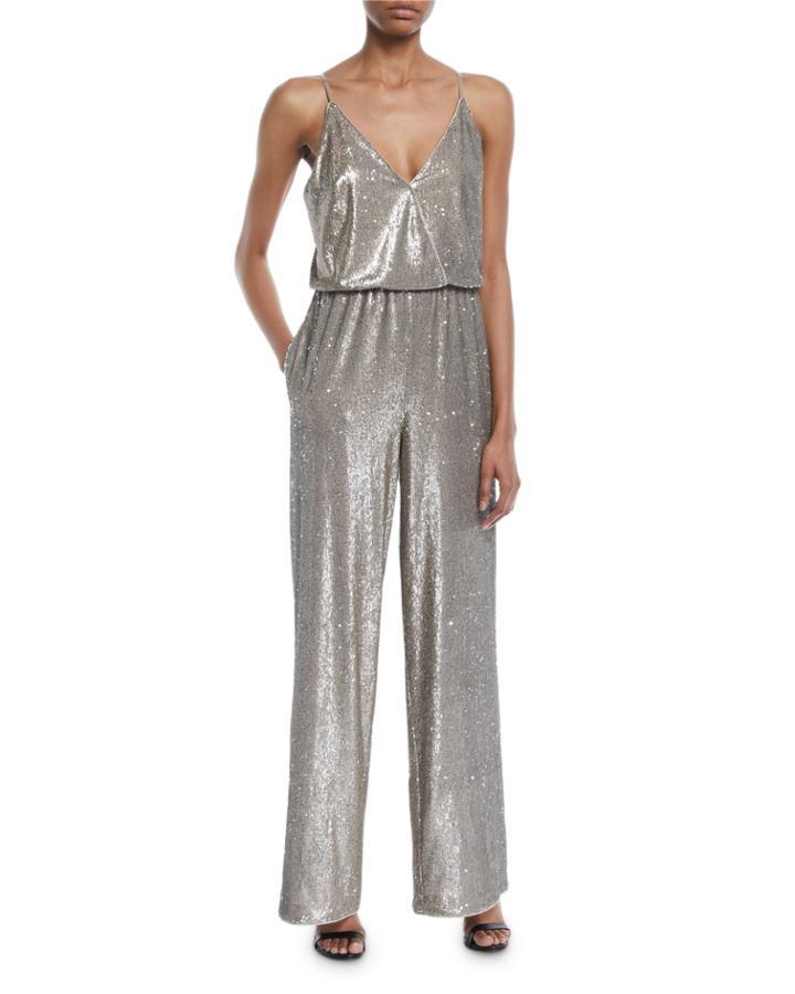 Sequin Spaghetti-strap Blouson Jumpsuit