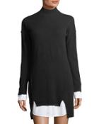 Cashmere Twofer Sweaterdress, Black