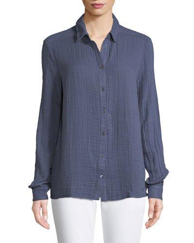 Gauze Button-front Blouse
