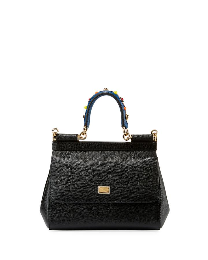 Sicily Small Leather Crossbody Bag, Black
