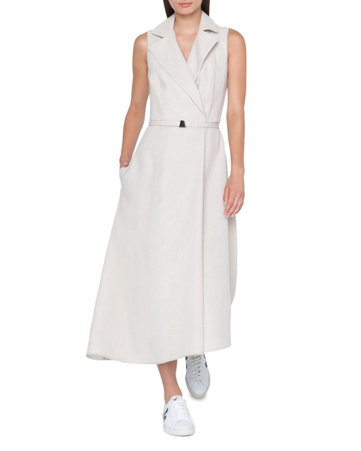Belted Sleeveless Wool-crepe Trench Dress