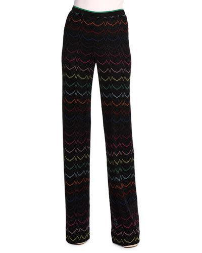 Zigzag Printed Wide-leg Stereo Pants, Black