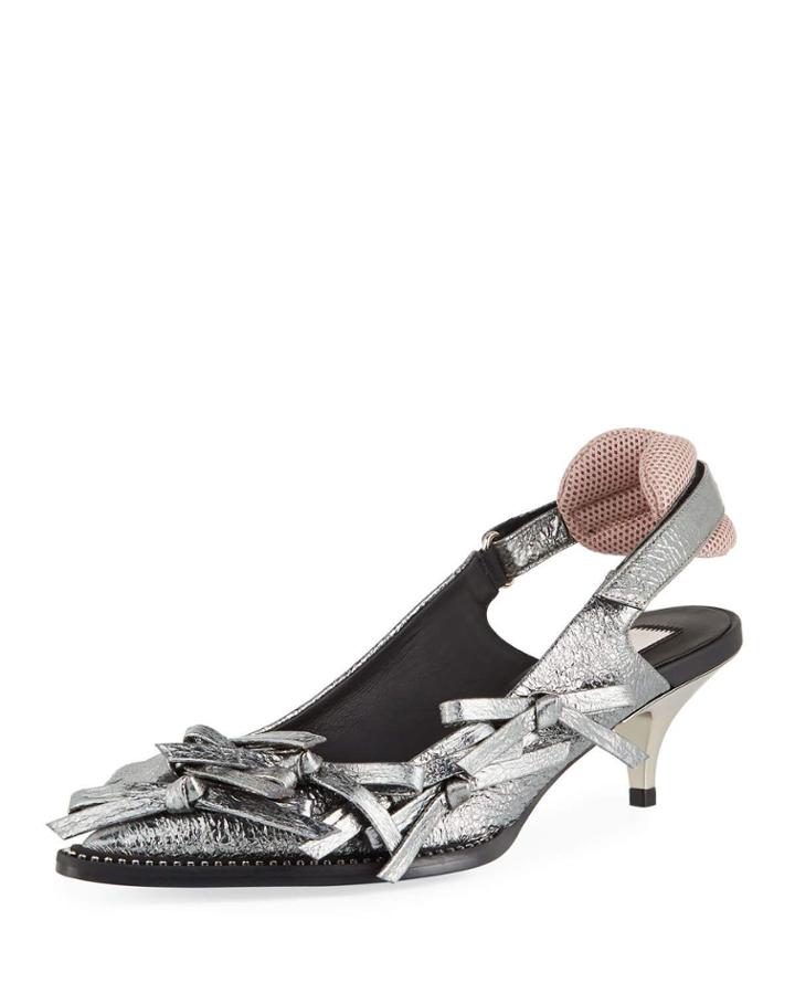 Volcano Multi-bow Metallic Leather Slingback Pumps