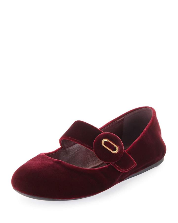 Velvet Mary Jane Ballerina Flat, Dark Red