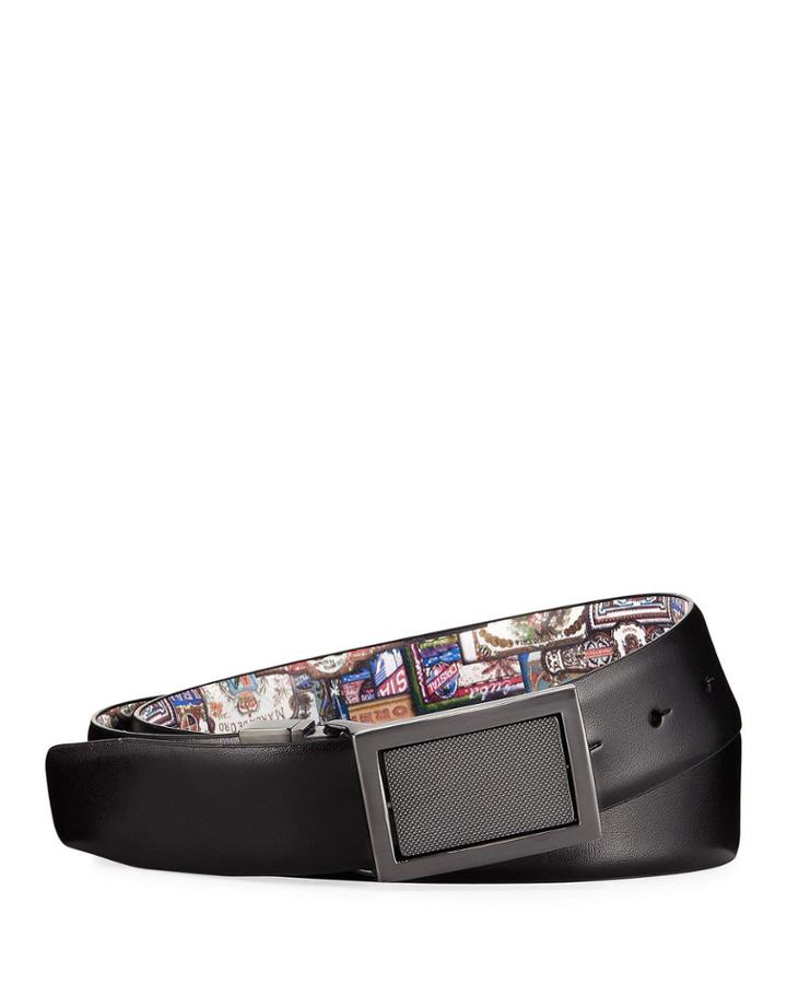 Duardo Reversible Leather Belt, Black