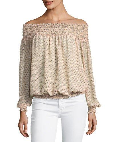 Smocked-trim Off-the-shoulder Blouse