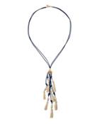 Long Beaded Faux-leather Tassel Necklace,