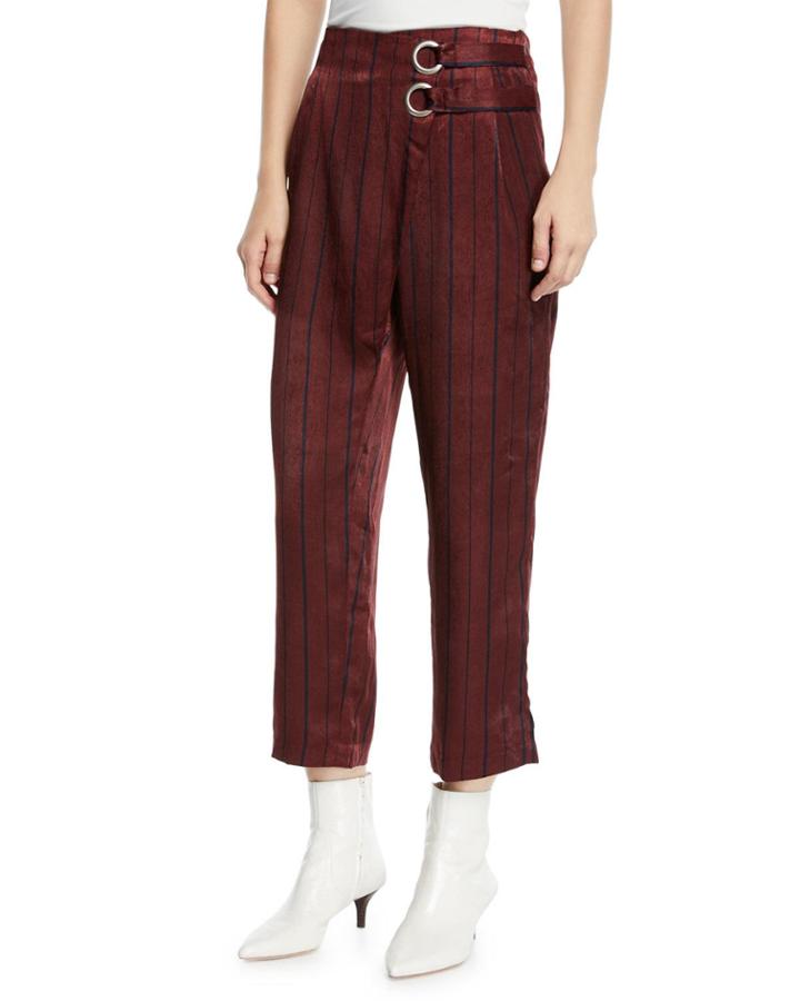 Luxe Striped Faux-wrap Striped Ankle Pants