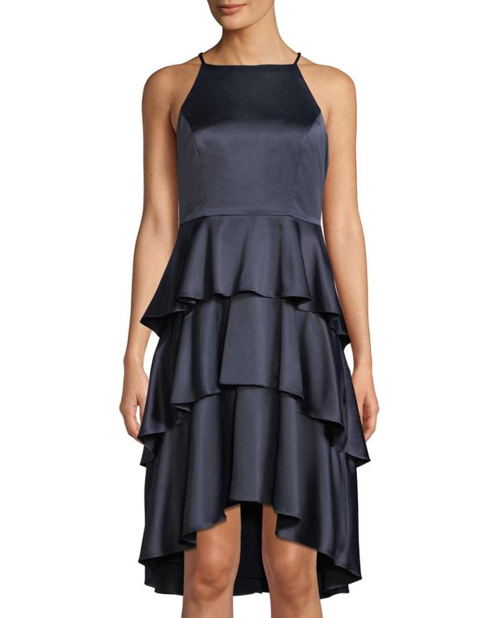 Halter-neck Tiered Charmeuse Dress