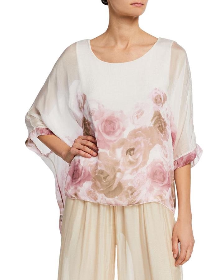 Chiffon Floral Border Print Poncho Top