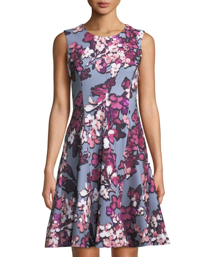 Sleeveless Floral-print A-line Dress