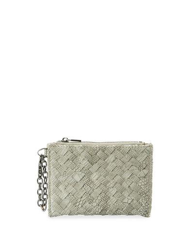 Woven Faux-leather Reptile Keychain Pouch