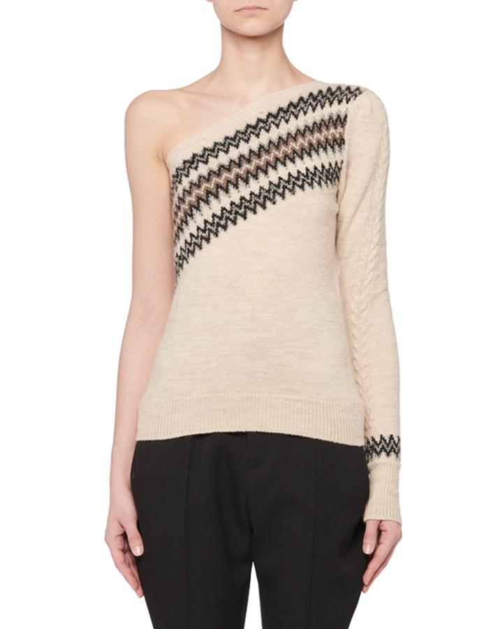 One-shoulder Wild West Intarsia Wool-blend