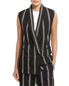 Paillette-stripe Double-breasted Vest, Black