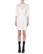 Elbow-sleeve Belted Shift Dress W/