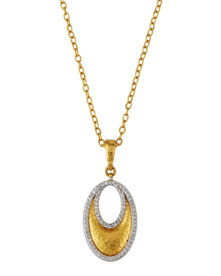 Oval Ecliptic Glow 24k Diamond Pendant Necklace