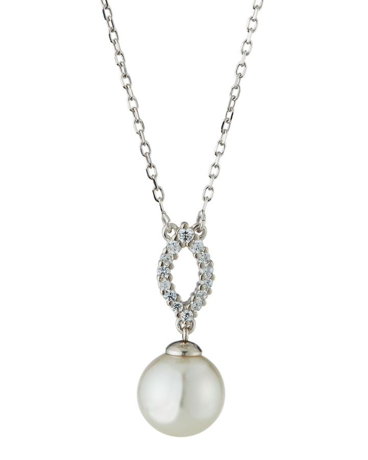 Cubic Zirconia Marquise & Pearl Pendant Necklace