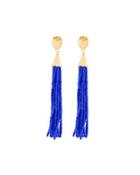 Long Seed Bead Tassel Earrings, Blue