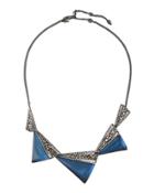 Crystal-encrusted Graduated Origami Bib Necklace, Blue