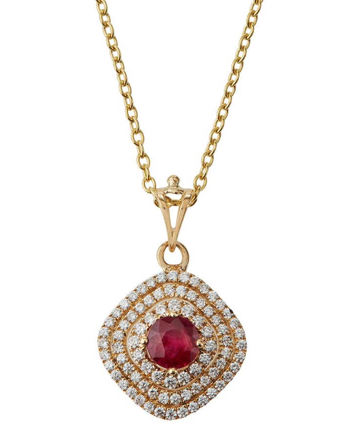 Estate 18k Yellow Gold Ruby Pendant Necklace