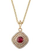 Estate 18k Yellow Gold Ruby Pendant Necklace