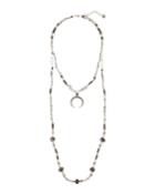 Long Labradorite Moon Pendant Necklace