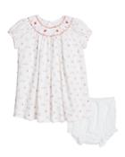 Smocked Floral Dress W/ Swiss Dot Bloomers, Size