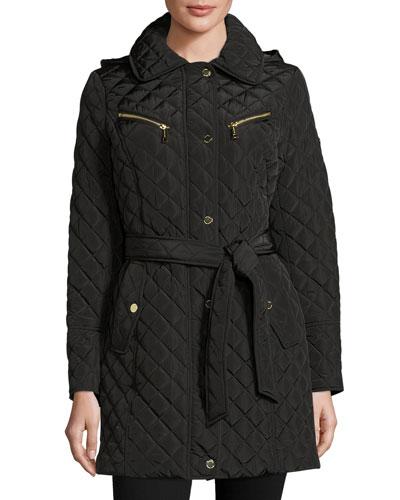 Diamond-quilted Belted Jacket