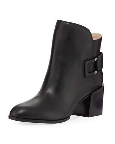Leather Low-heel Wrap Ankle Boot