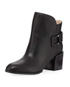 Leather Low-heel Wrap Ankle Boot
