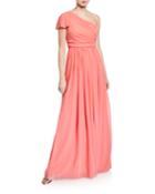 One Shoulder Gathered Chiffon Gown