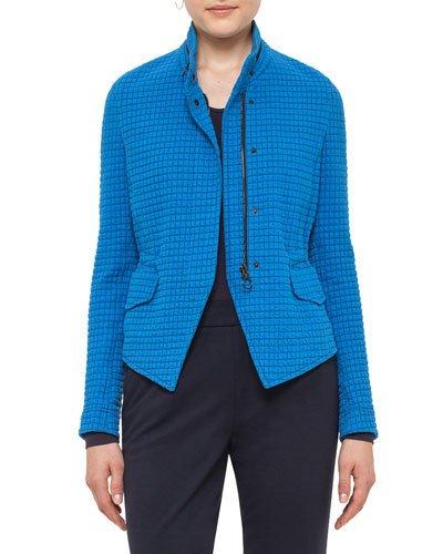 Stand-collar Jacquard Jacket, Azure