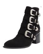 Bobbie Buckle Leather Bootie, Black