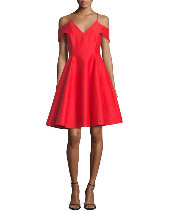 Cold-shoulder V-neck Silk Faille Cocktail Dress