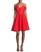 Cold-shoulder V-neck Silk Faille Cocktail Dress