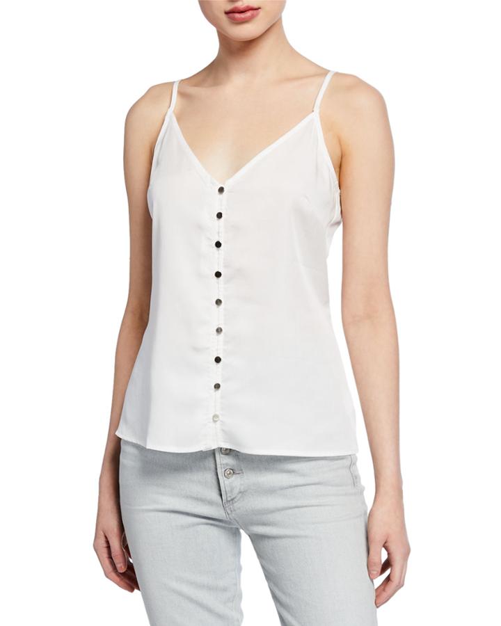 V-neck Button-front Spaghetti-strap