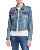 Butterfly-embroidered Stretch Denim Jacket